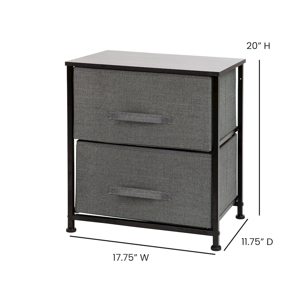 2 Drawer Wood Top Black Nightstand Storage Organizer. Picture 5