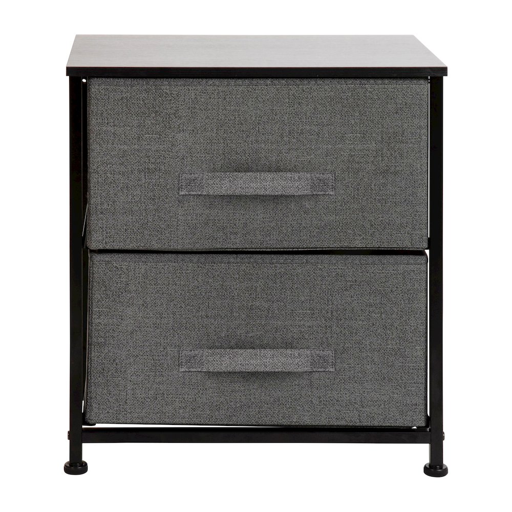 2 Drawer Wood Top Black Nightstand Storage Organizer. Picture 9