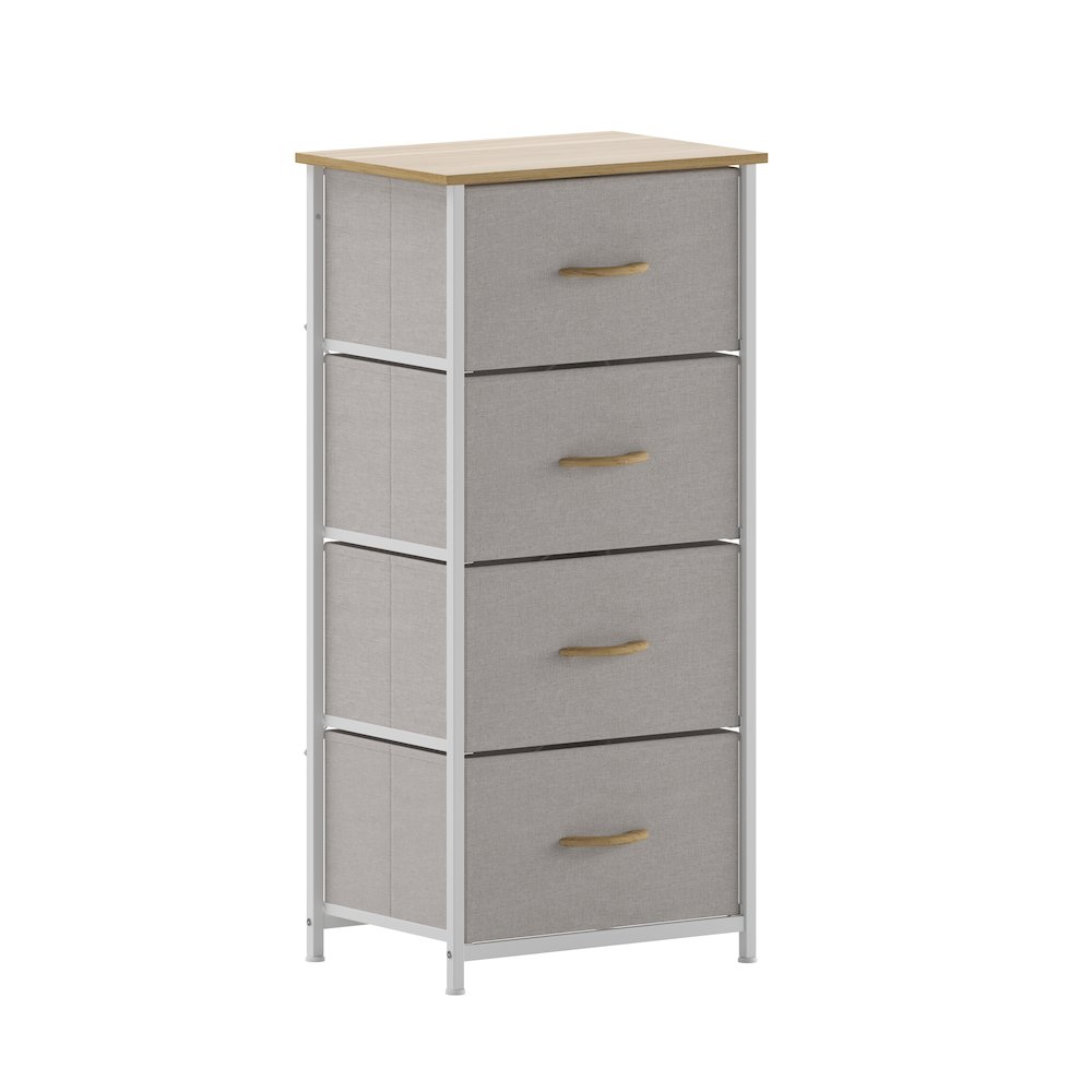 4 Drawer Dresser Storage Organizer, Beige Drawers/White Frame. Picture 1
