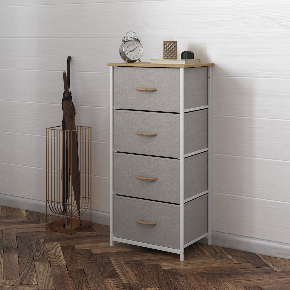 4 Drawer Dresser Storage Organizer, Beige Drawers/White Frame. Picture 6