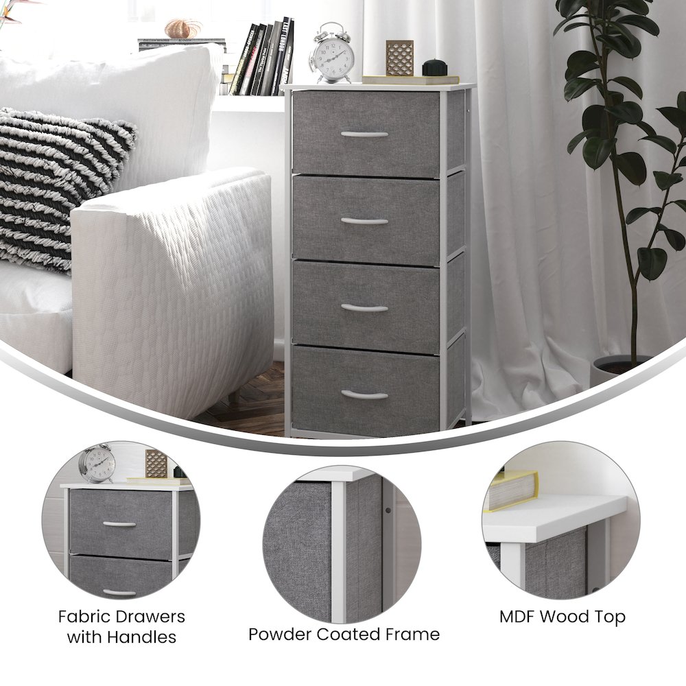 4 Drawer Dresser Storage Organizer, Gray Drawers/White Frame. Picture 4