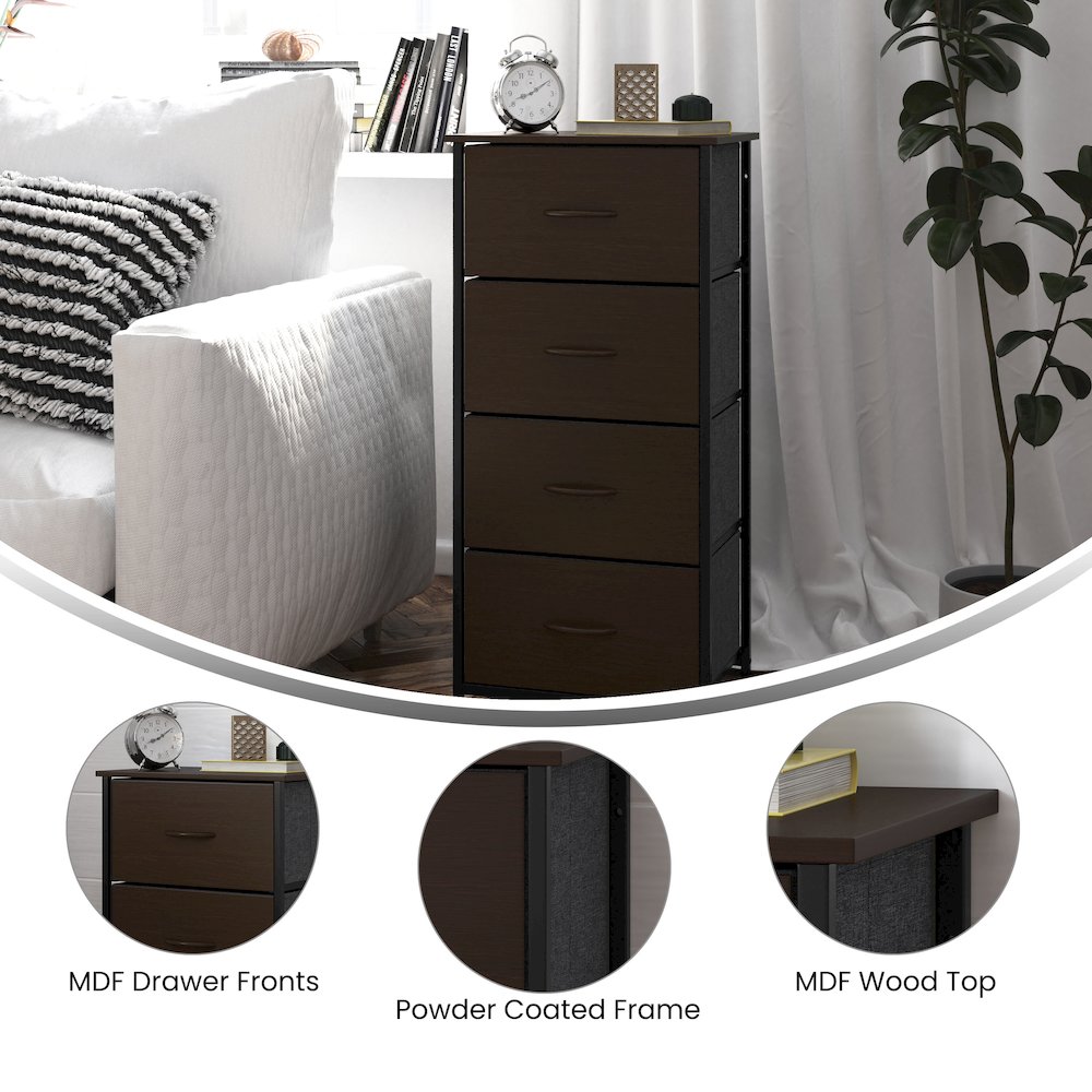 4 Drawer Dresser Storage Organizer, Brown Drawers/Black Frame. Picture 4