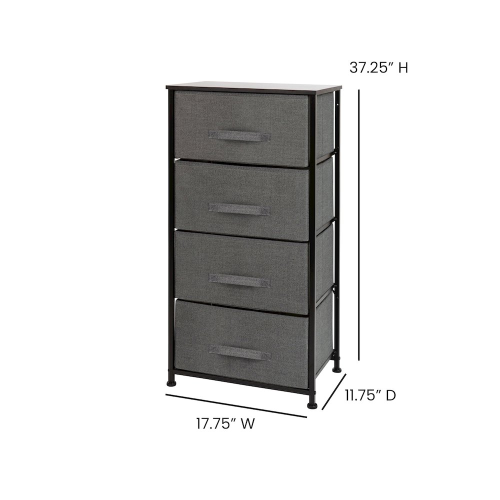 4 Drawer Wood Top BlackFrame Vertical Storage Dresser with Dark Gray Drawers. Picture 5
