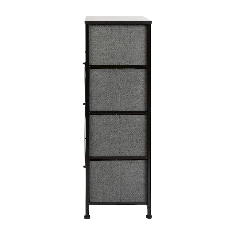 4 Drawer Wood Top BlackFrame Vertical Storage Dresser with Dark Gray Drawers. Picture 8