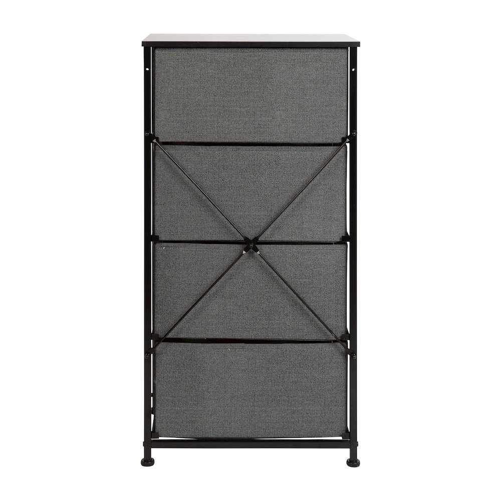 4 Drawer Wood Top BlackFrame Vertical Storage Dresser with Dark Gray Drawers. Picture 6