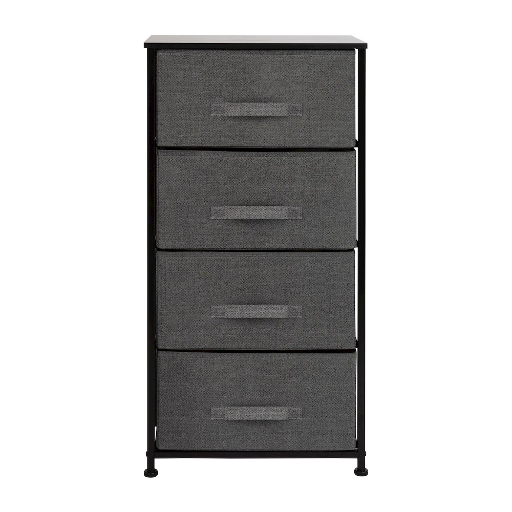 4 Drawer Wood Top BlackFrame Vertical Storage Dresser with Dark Gray Drawers. Picture 9