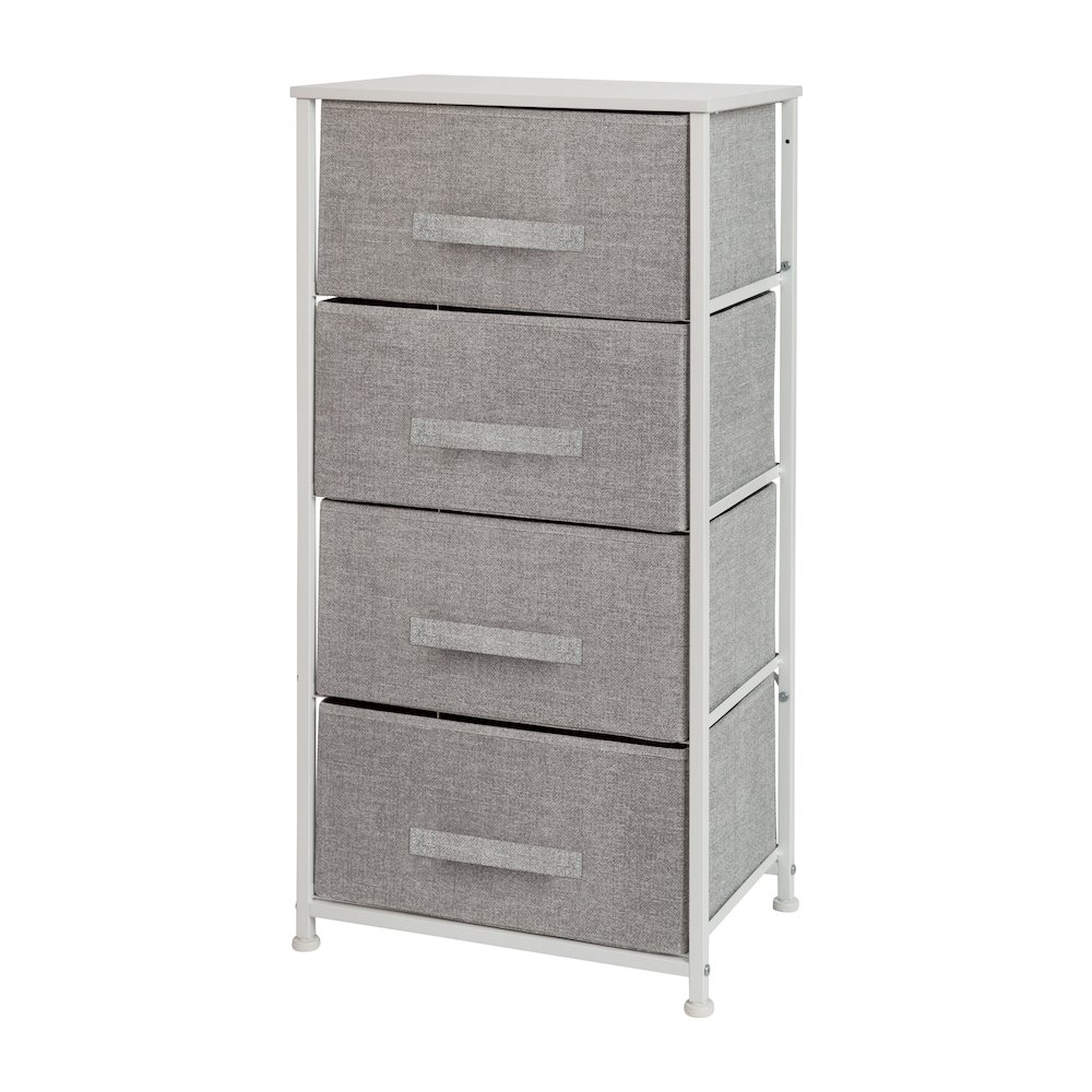 4 Drawer Wood Top WhiteFrame Vertical Storage Dresser with Light Gray Drawers. Picture 1