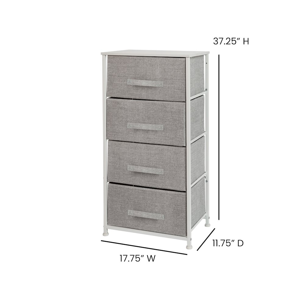4 Drawer Wood Top WhiteFrame Vertical Storage Dresser with Light Gray Drawers. Picture 5