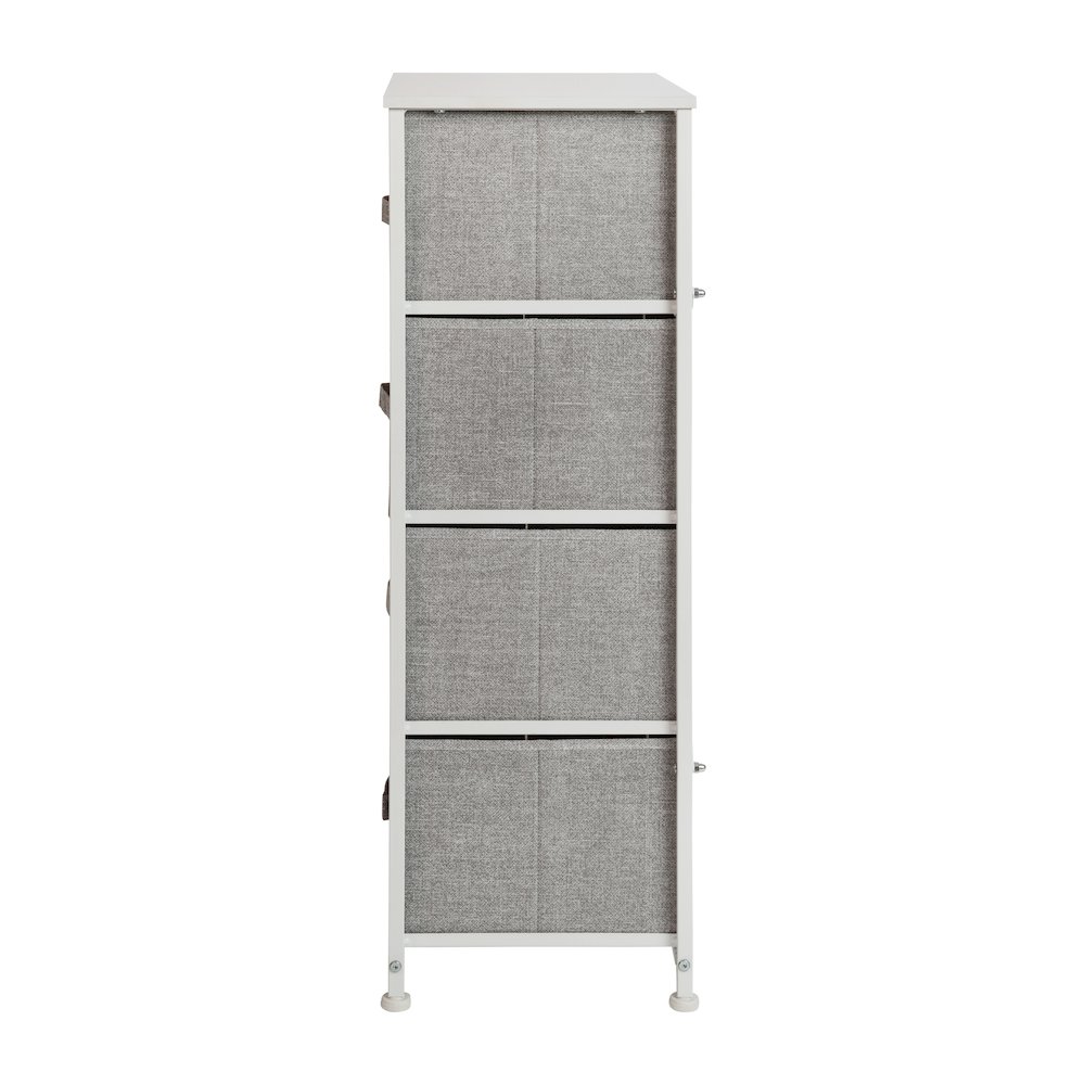 4 Drawer Wood Top WhiteFrame Vertical Storage Dresser with Light Gray Drawers. Picture 8