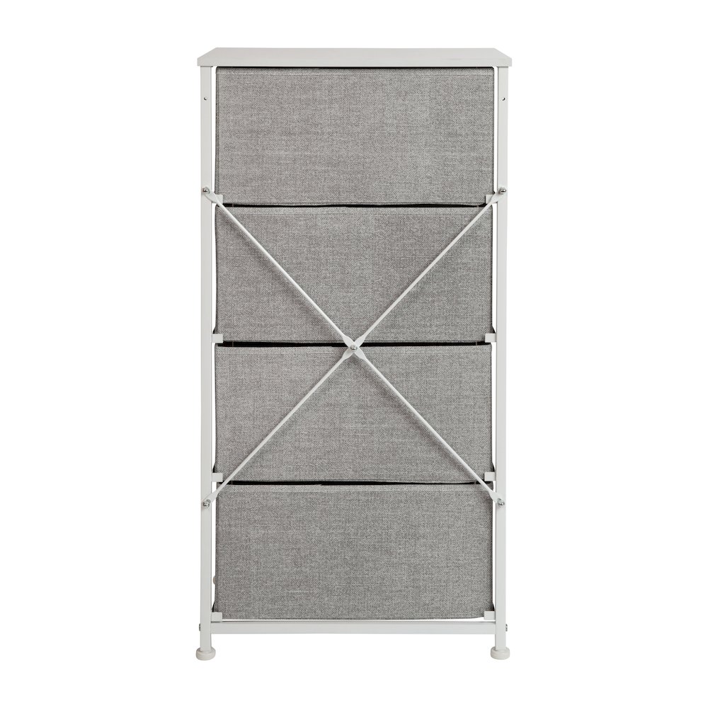 4 Drawer Wood Top WhiteFrame Vertical Storage Dresser with Light Gray Drawers. Picture 6
