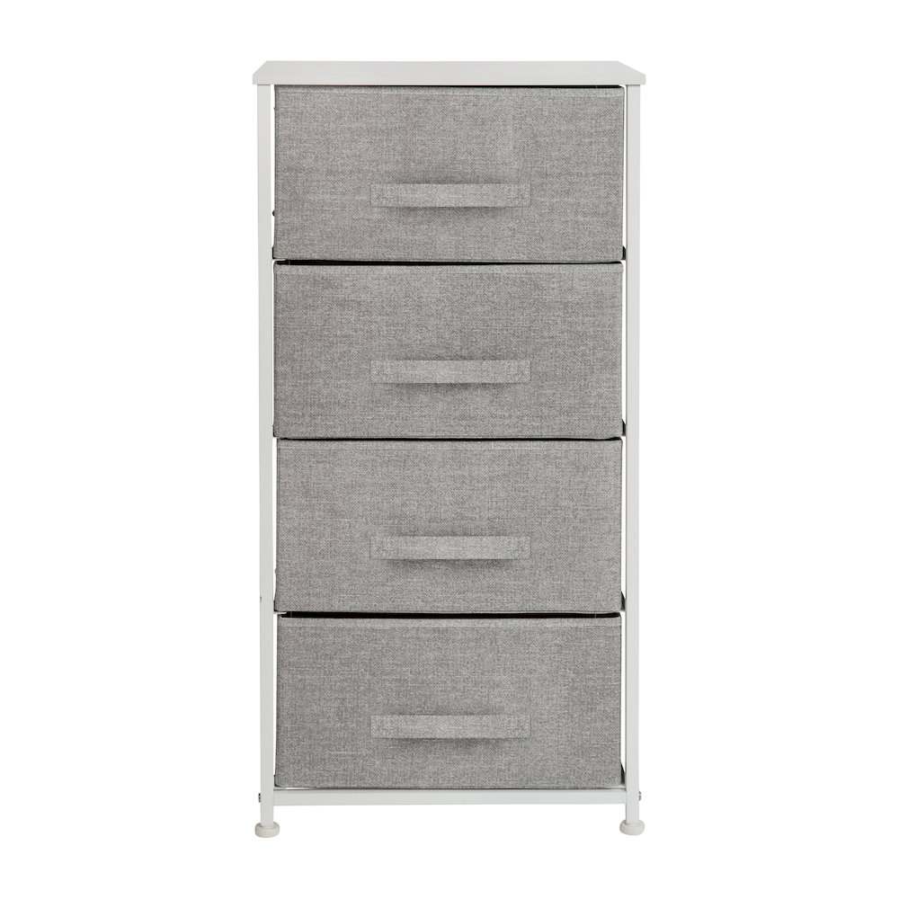 4 Drawer Wood Top WhiteFrame Vertical Storage Dresser with Light Gray Drawers. Picture 9