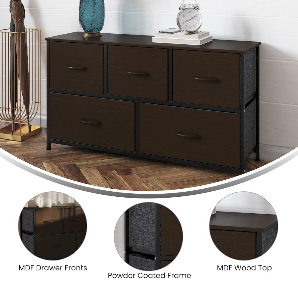 5 Drawer Dresser Storage Organizer, Brown Drawers/Black Frame. Picture 4