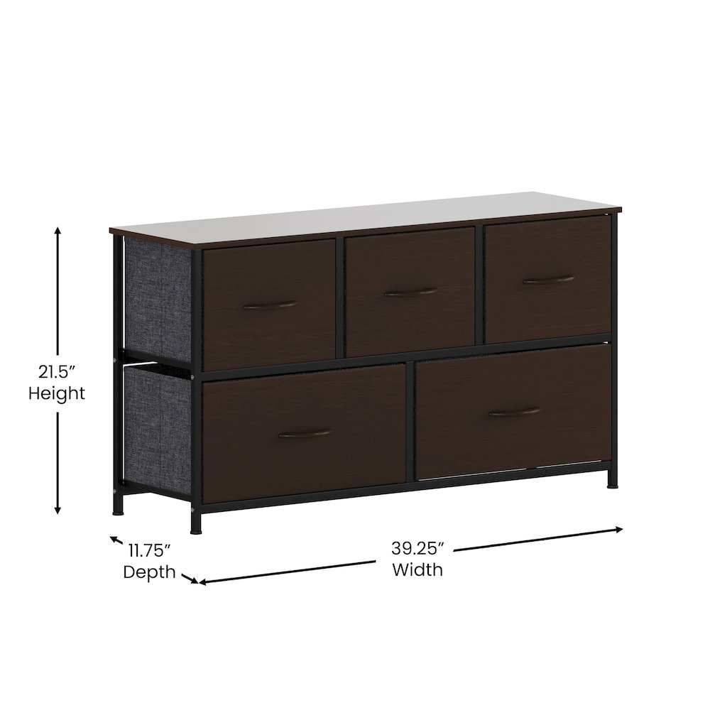 5 Drawer Dresser Storage Organizer, Brown Drawers/Black Frame. Picture 5