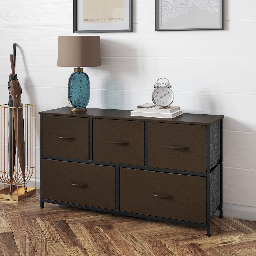 5 Drawer Dresser Storage Organizer, Brown Drawers/Black Frame. Picture 3