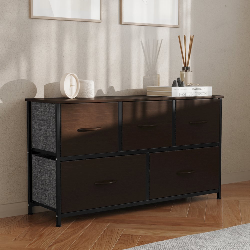 5 Drawer Dresser Storage Organizer, Brown Drawers/Black Frame. Picture 6