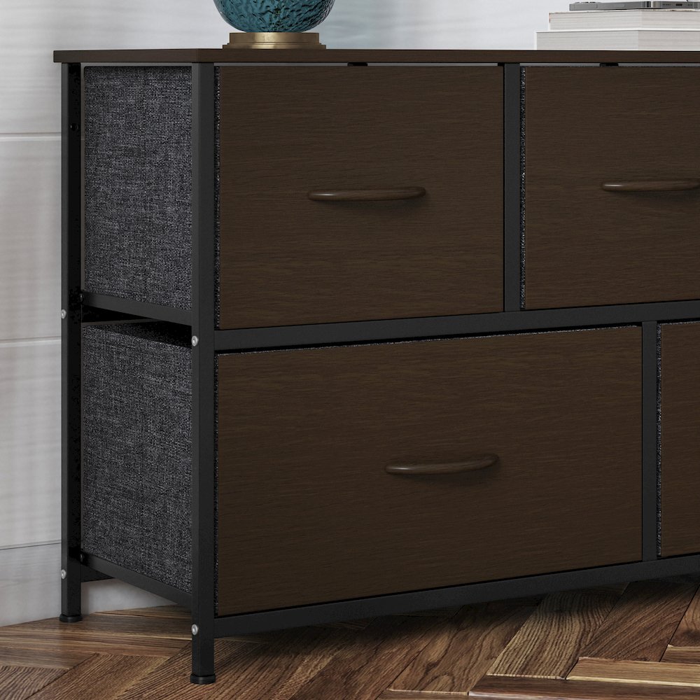 5 Drawer Dresser Storage Organizer, Brown Drawers/Black Frame. Picture 7