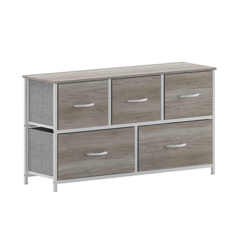 5 Drawer Dresser Storage Organizer, Light Natural Drawers/White Frame. Picture 1