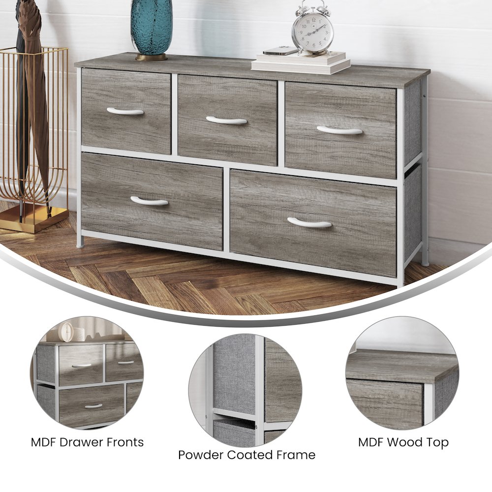 5 Drawer Dresser Storage Organizer, Light Natural Drawers/White Frame. Picture 4
