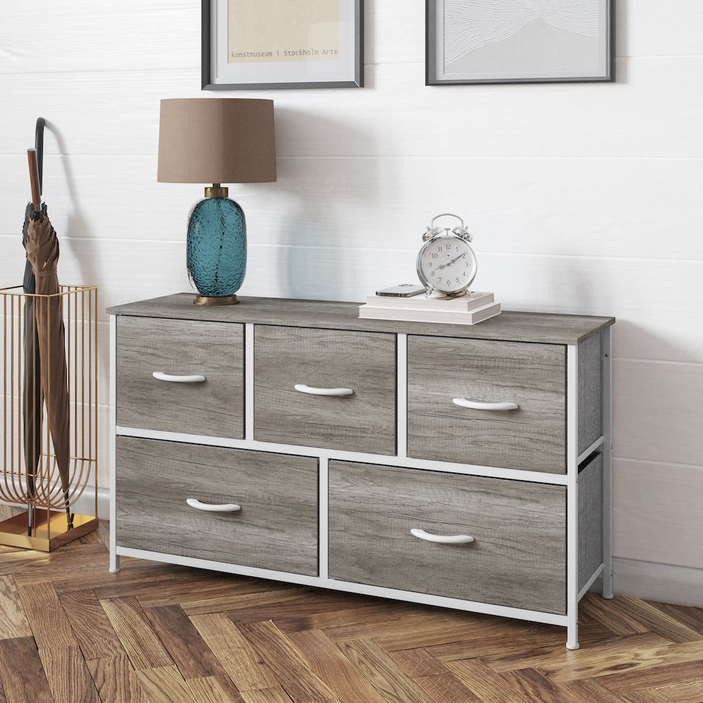 5 Drawer Dresser Storage Organizer, Light Natural Drawers/White Frame. Picture 3