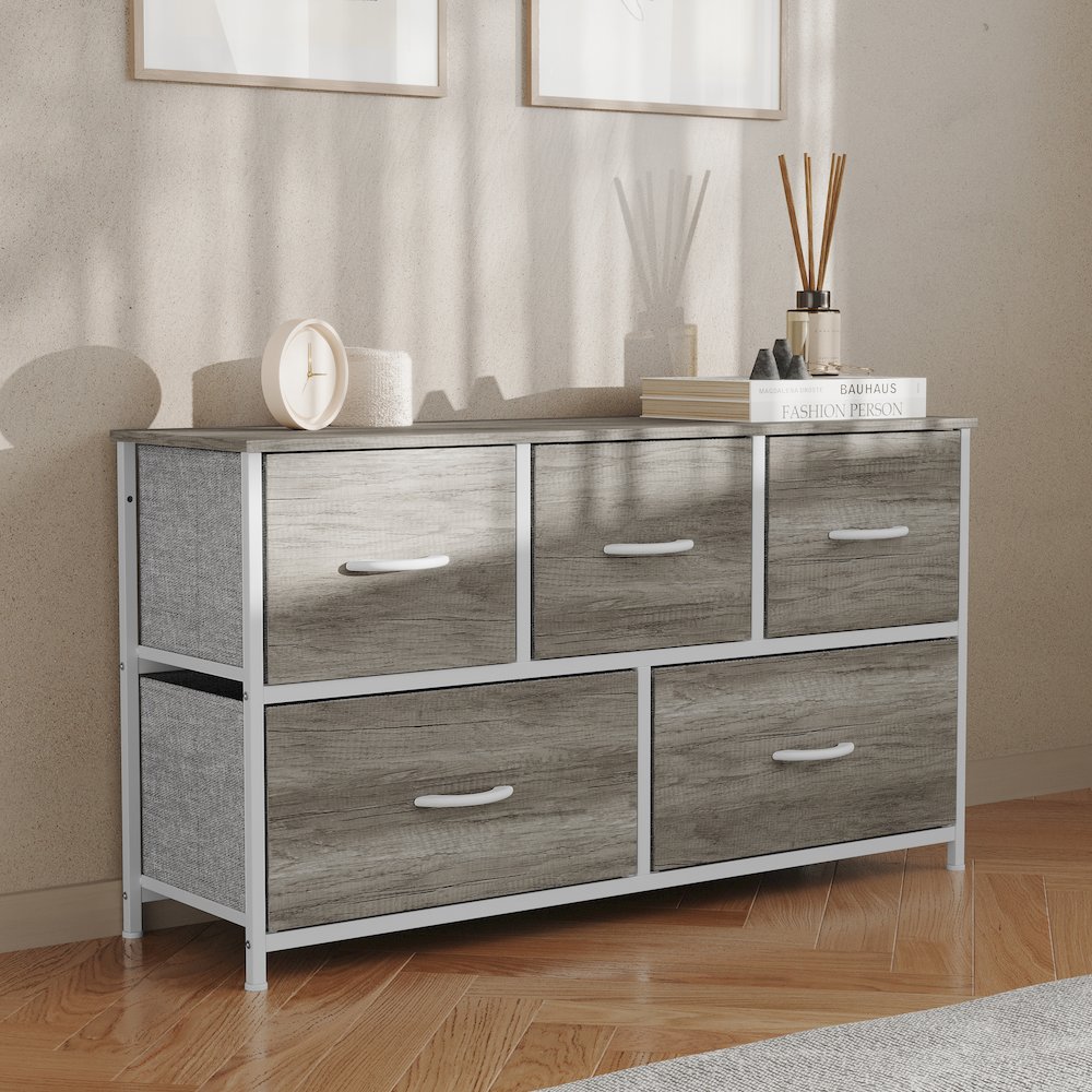 5 Drawer Dresser Storage Organizer, Light Natural Drawers/White Frame. Picture 6