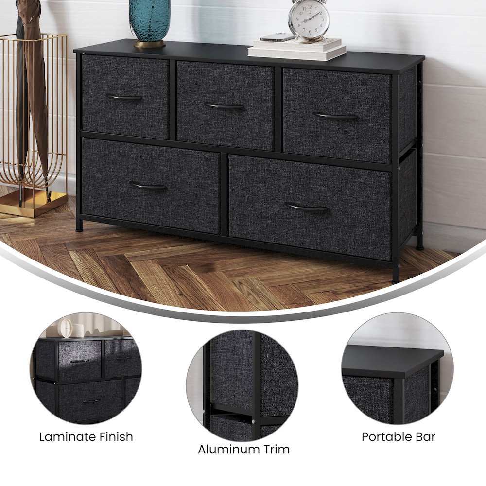 5 Drawer Dresser Storage Organizer, Black Drawers/Black Frame. Picture 4