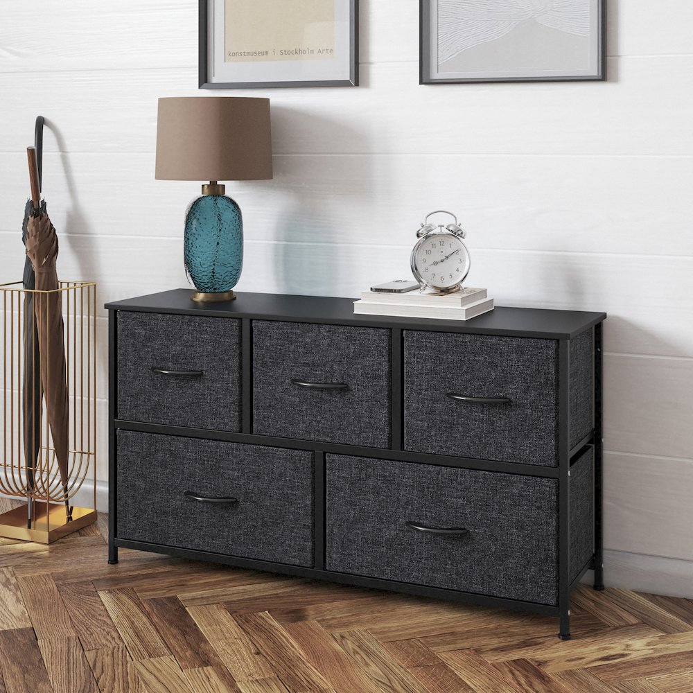 5 Drawer Dresser Storage Organizer, Black Drawers/Black Frame. Picture 3