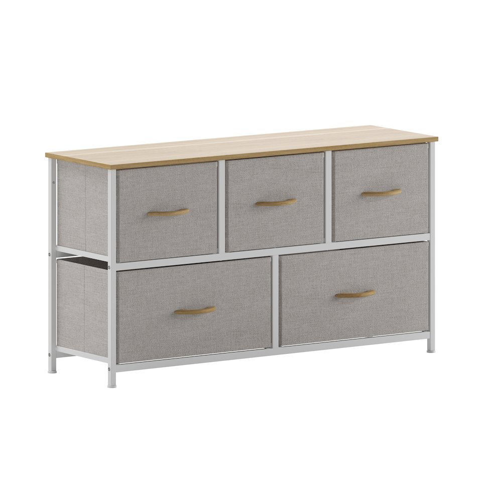 5 Drawer Dresser Storage Organizer, Beige Drawers/White Frame. Picture 1
