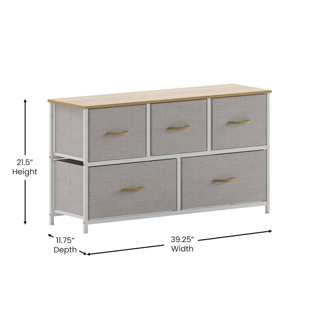 5 Drawer Dresser Storage Organizer, Beige Drawers/White Frame. Picture 5