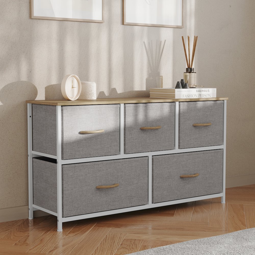 5 Drawer Dresser Storage Organizer, Beige Drawers/White Frame. Picture 6