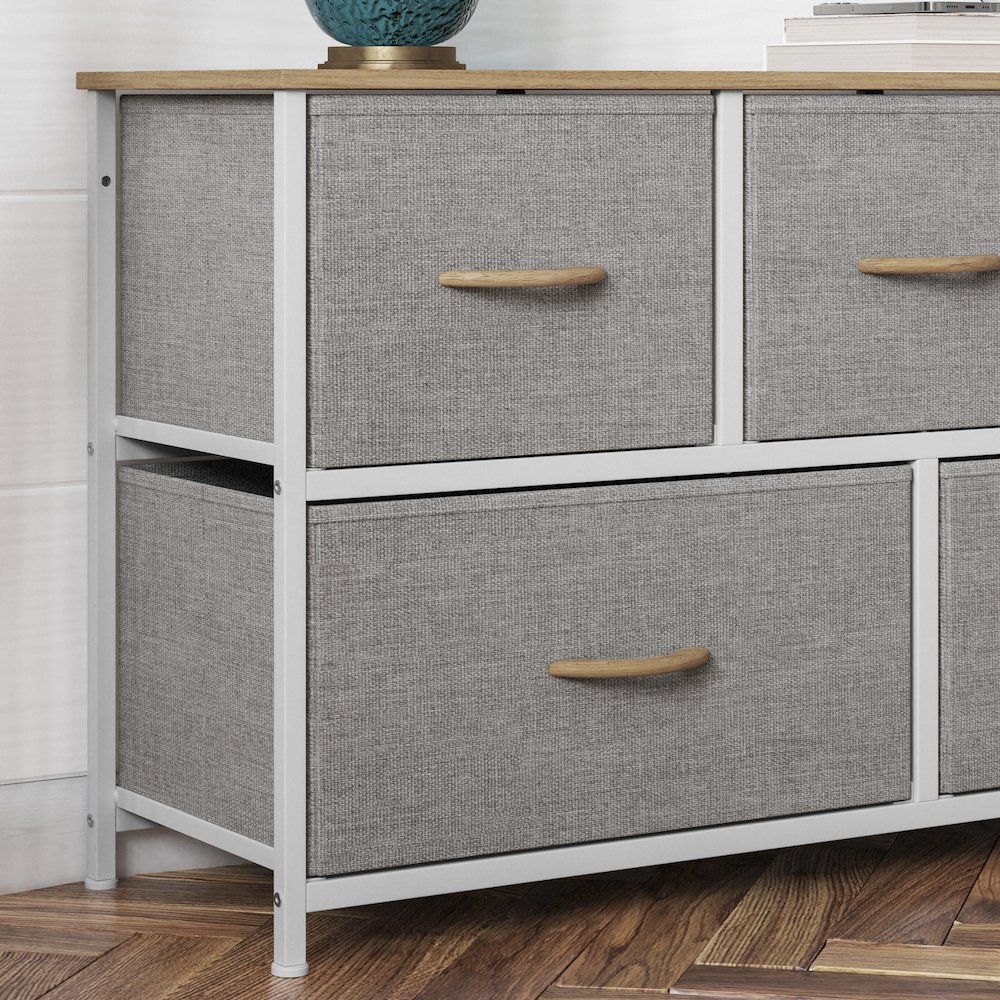5 Drawer Dresser Storage Organizer, Beige Drawers/White Frame. Picture 7