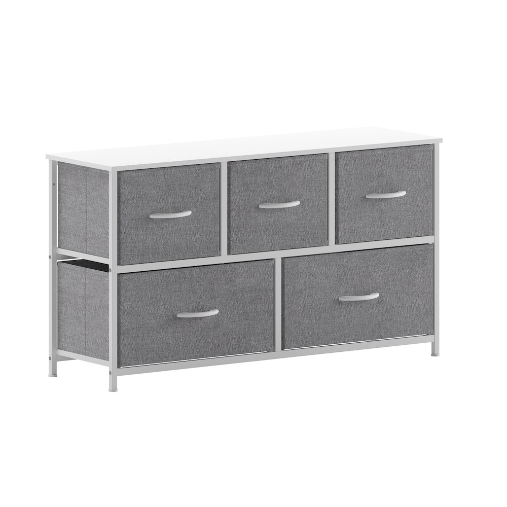 5 Drawer Dresser Storage Organizer, Gray Drawers/White Frame. Picture 1