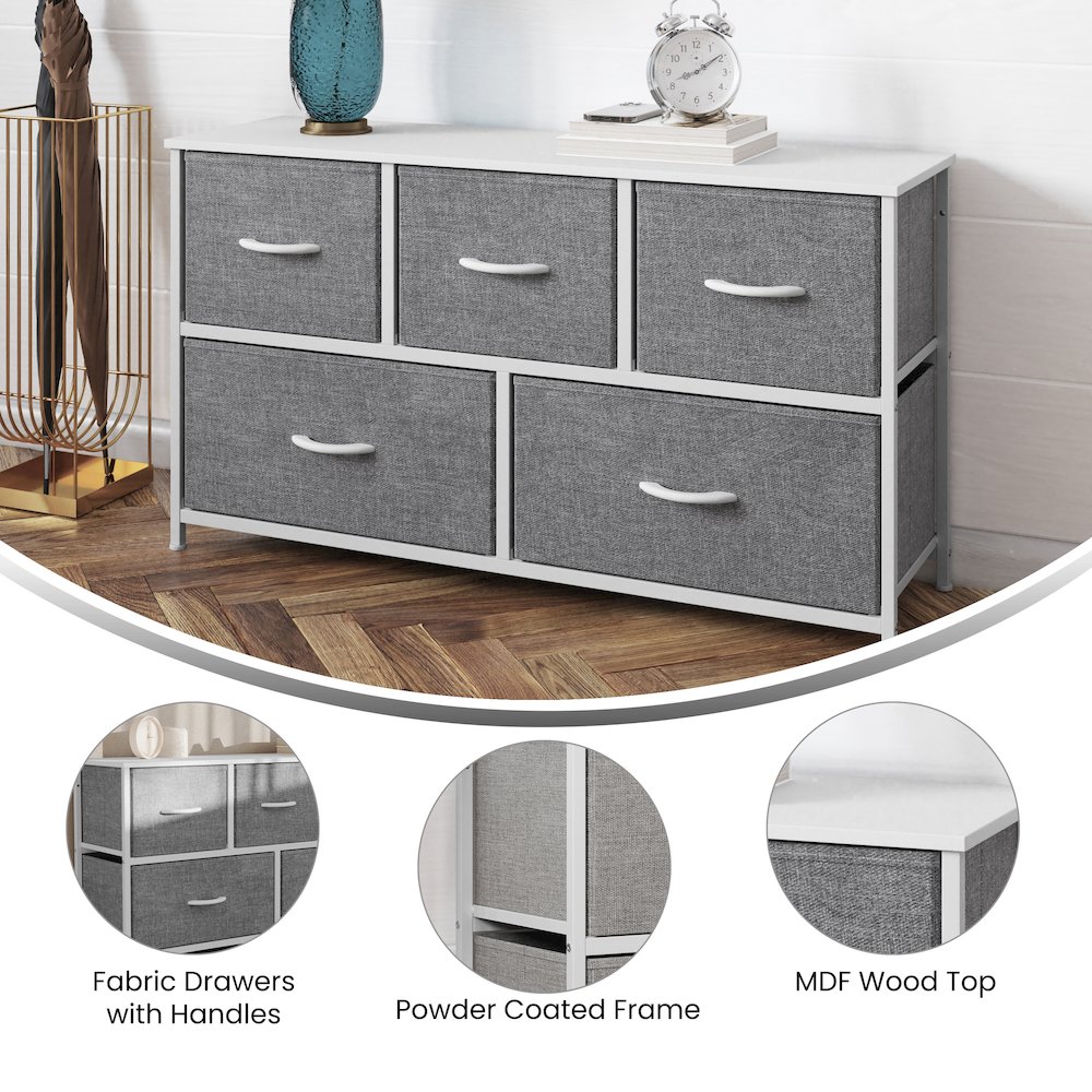 5 Drawer Dresser Storage Organizer, Gray Drawers/White Frame. Picture 4
