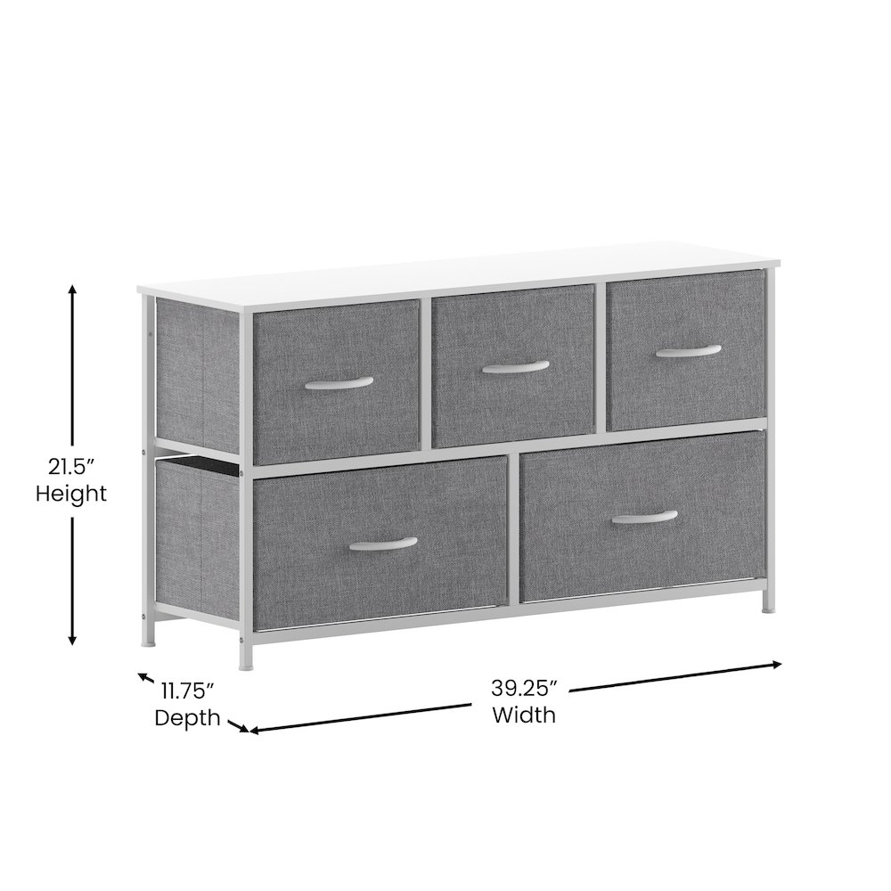 5 Drawer Dresser Storage Organizer, Gray Drawers/White Frame. Picture 5