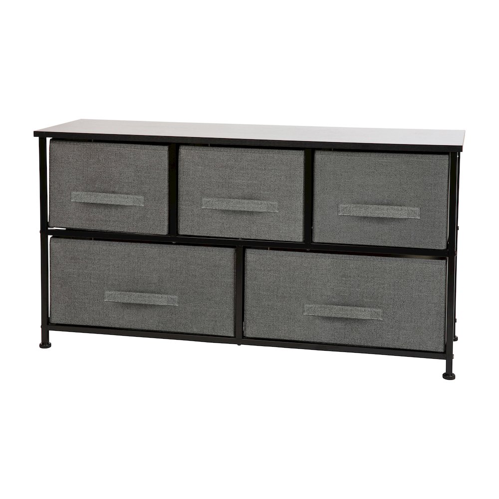 5 Drawer Wood Top BlackFrame Vertical Storage Dresser with Dark Gray Drawers. Picture 1