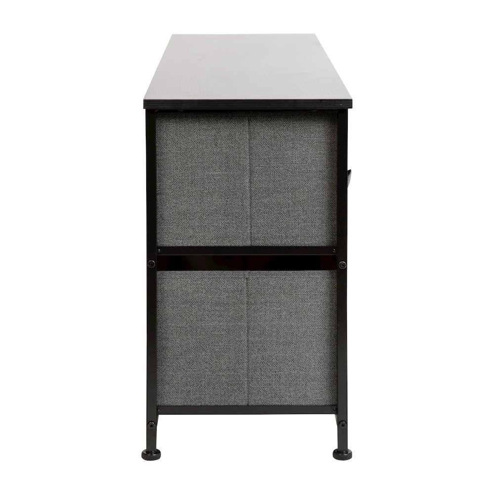 5 Drawer Wood Top BlackFrame Vertical Storage Dresser with Dark Gray Drawers. Picture 8
