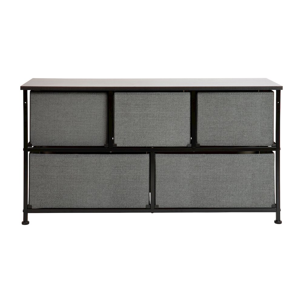 5 Drawer Wood Top BlackFrame Vertical Storage Dresser with Dark Gray Drawers. Picture 6
