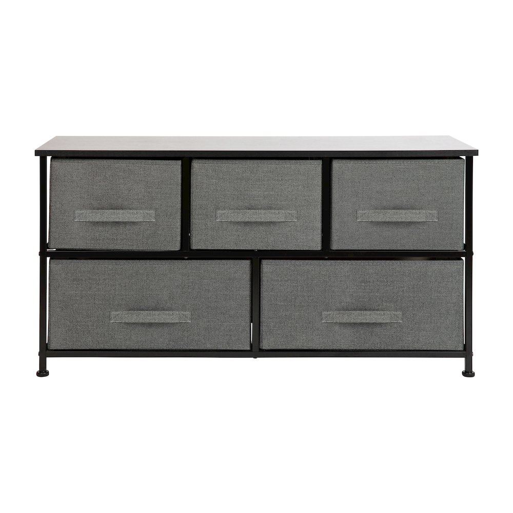 5 Drawer Wood Top BlackFrame Vertical Storage Dresser with Dark Gray Drawers. Picture 9