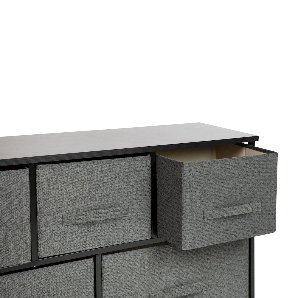 5 Drawer Wood Top BlackFrame Vertical Storage Dresser with Dark Gray Drawers. Picture 7