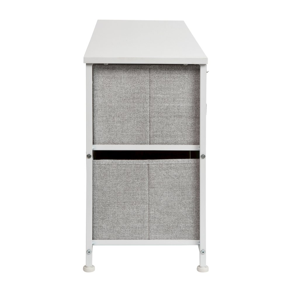 5 Drawer Wood Top WhiteFrame Vertical Storage Dresser with Light Gray Drawers. Picture 8