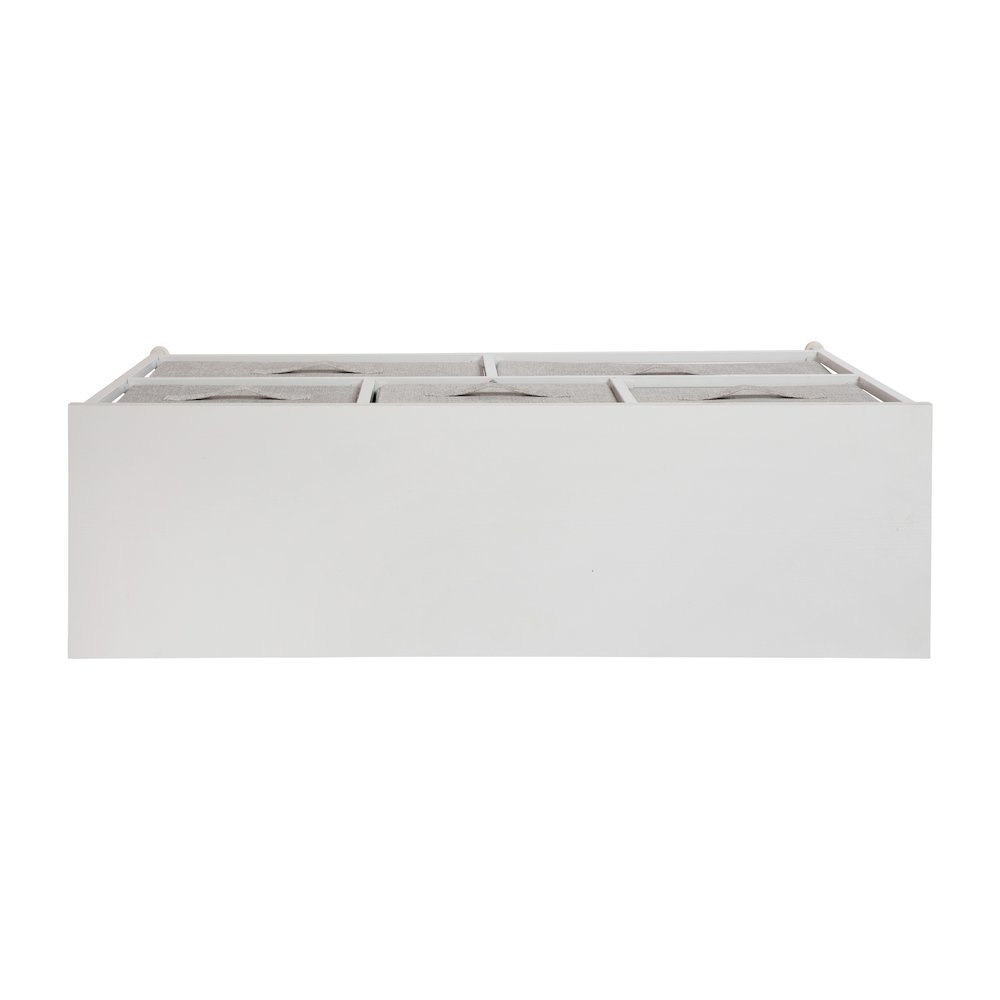 5 Drawer Wood Top WhiteFrame Vertical Storage Dresser with Light Gray Drawers. Picture 10
