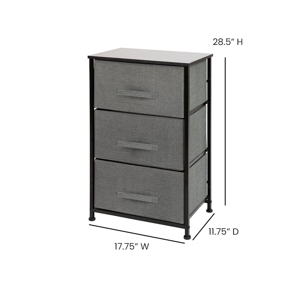 3 Drawer Wood Top BlackFrame Vertical Storage Dresser with Dark Gray Drawers. Picture 5
