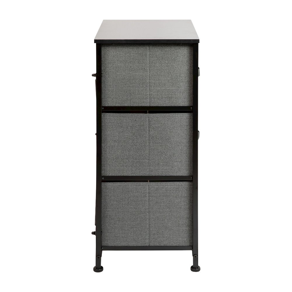 3 Drawer Wood Top BlackFrame Vertical Storage Dresser with Dark Gray Drawers. Picture 8