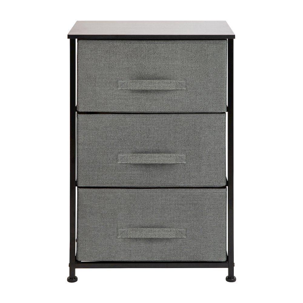 3 Drawer Wood Top BlackFrame Vertical Storage Dresser with Dark Gray Drawers. Picture 9