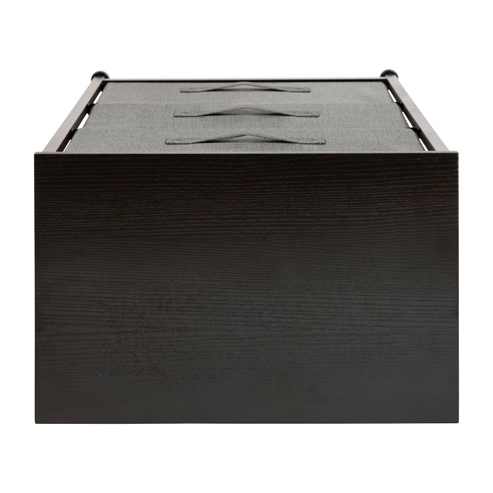 3 Drawer Wood Top BlackFrame Vertical Storage Dresser with Dark Gray Drawers. Picture 10