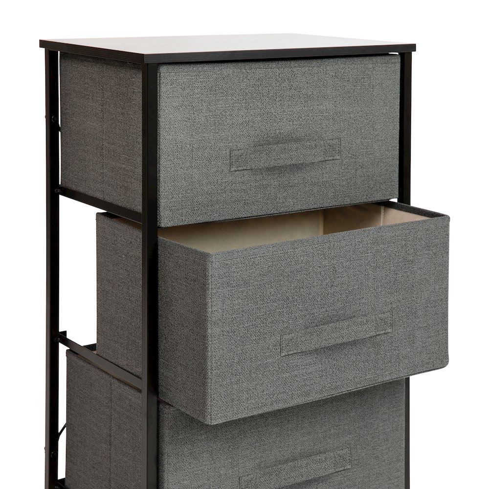 3 Drawer Wood Top BlackFrame Vertical Storage Dresser with Dark Gray Drawers. Picture 7
