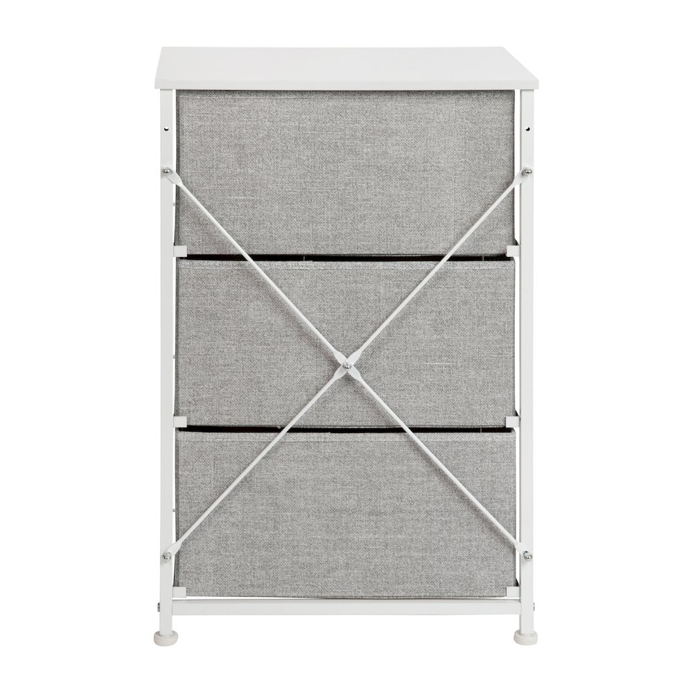 3 Drawer Wood Top WhiteFrame Vertical Storage Dresser with Light Gray Drawers. Picture 6
