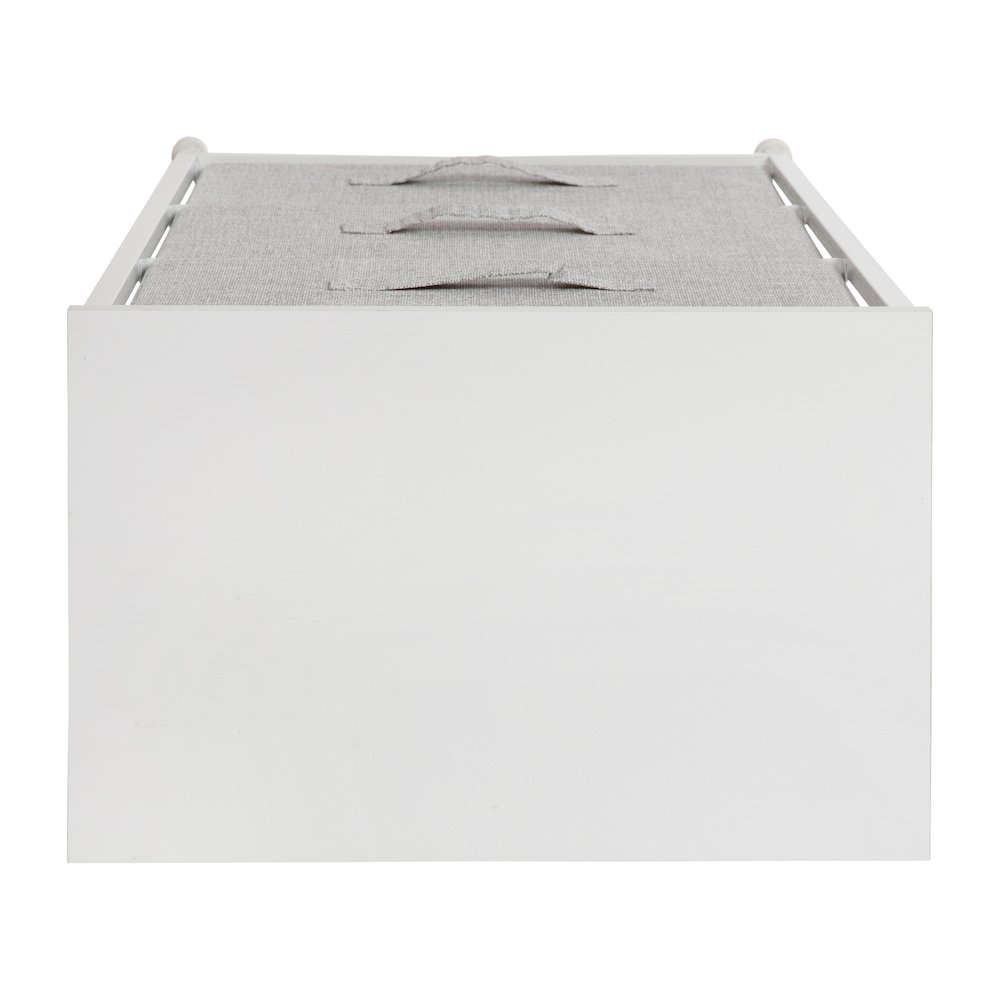 3 Drawer Wood Top WhiteFrame Vertical Storage Dresser with Light Gray Drawers. Picture 10
