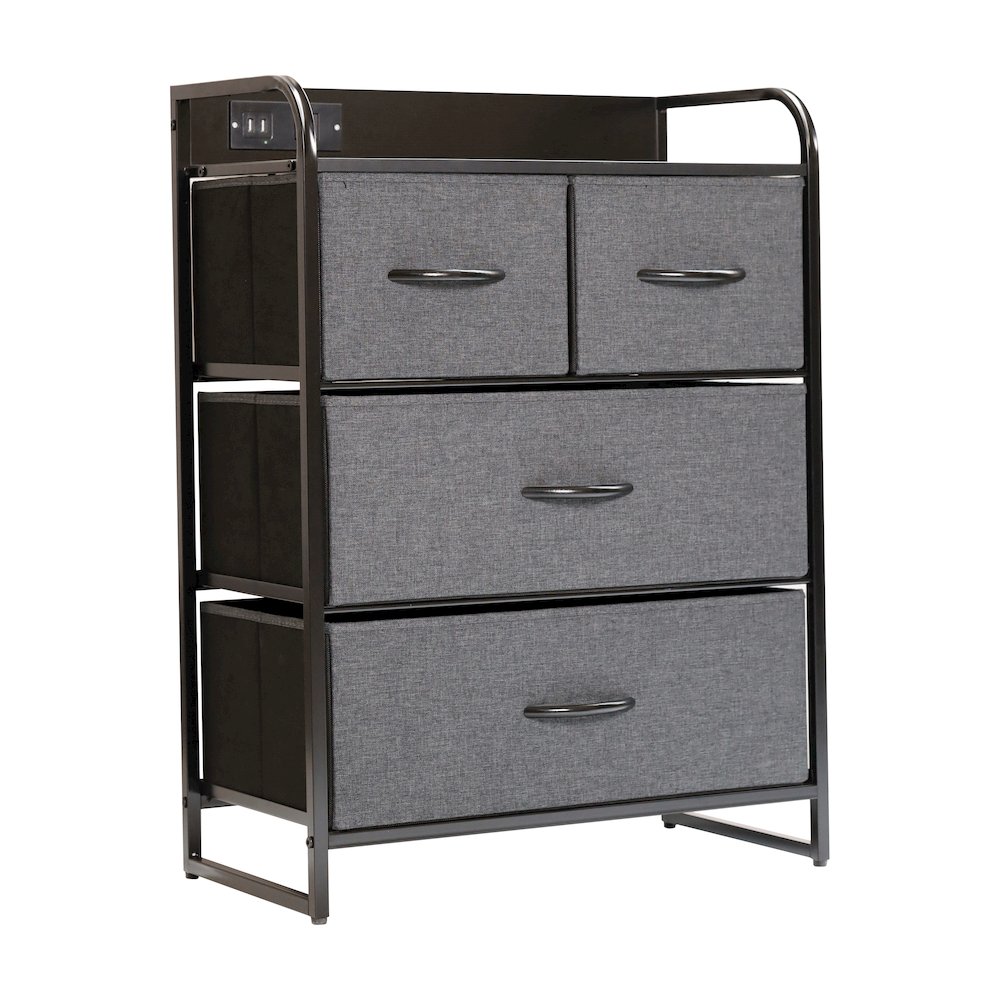 4 Drawer Nightstand with Charging Station, 2 USB Ports, Black Metal Frame. Picture 1