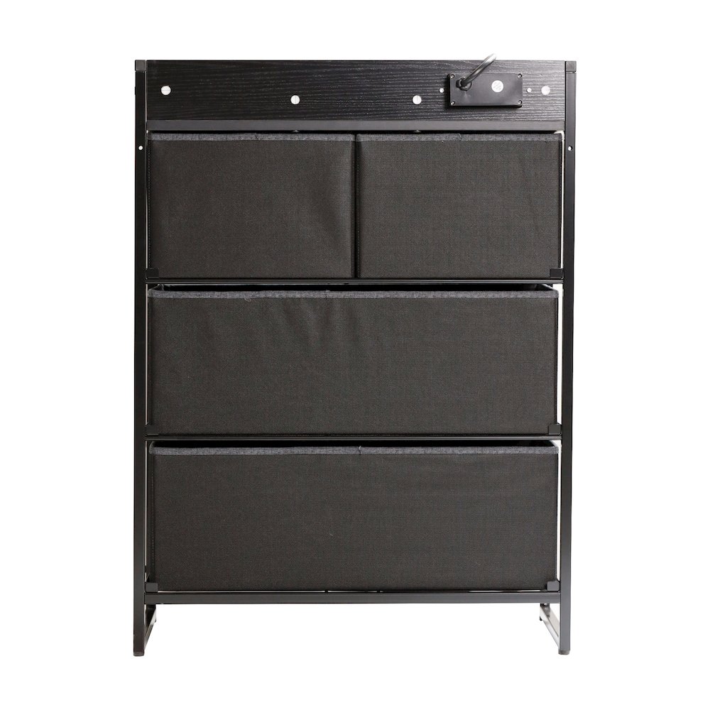 4 Drawer Nightstand with Charging Station, 2 USB Ports, Black Metal Frame. Picture 7