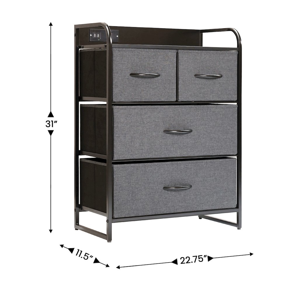 4 Drawer Nightstand with Charging Station, 2 USB Ports, Black Metal Frame. Picture 5